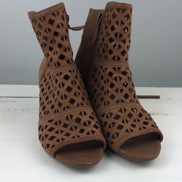 Franco Sarto Suede Perforanted Open Toe Booties - Picture 2 of 8